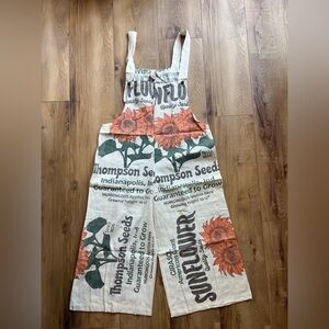 LAST ONE 🌻 Flour Sack All Over Print Overalls Jumper Wide Leg Sunflower Themed